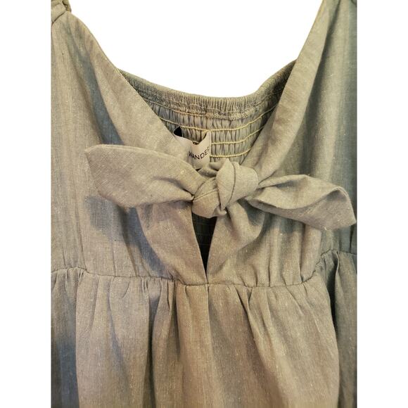 Lost + Wander Blue Babydoll Dress Linen Blue Lagoon Bow Front Elastic Large NWT - Picture 6 of 12